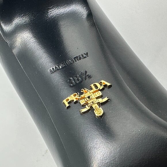 PRADA Triangle Show Leather Pointed Toe Pumps Heels Shoes Black - Picture 14 of 15